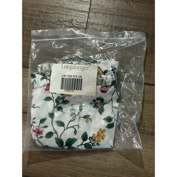 Longaberger TALL TISSUE Basket Liner WHITE VINE floral NEW ruffles fabric - Picture 1 of 1